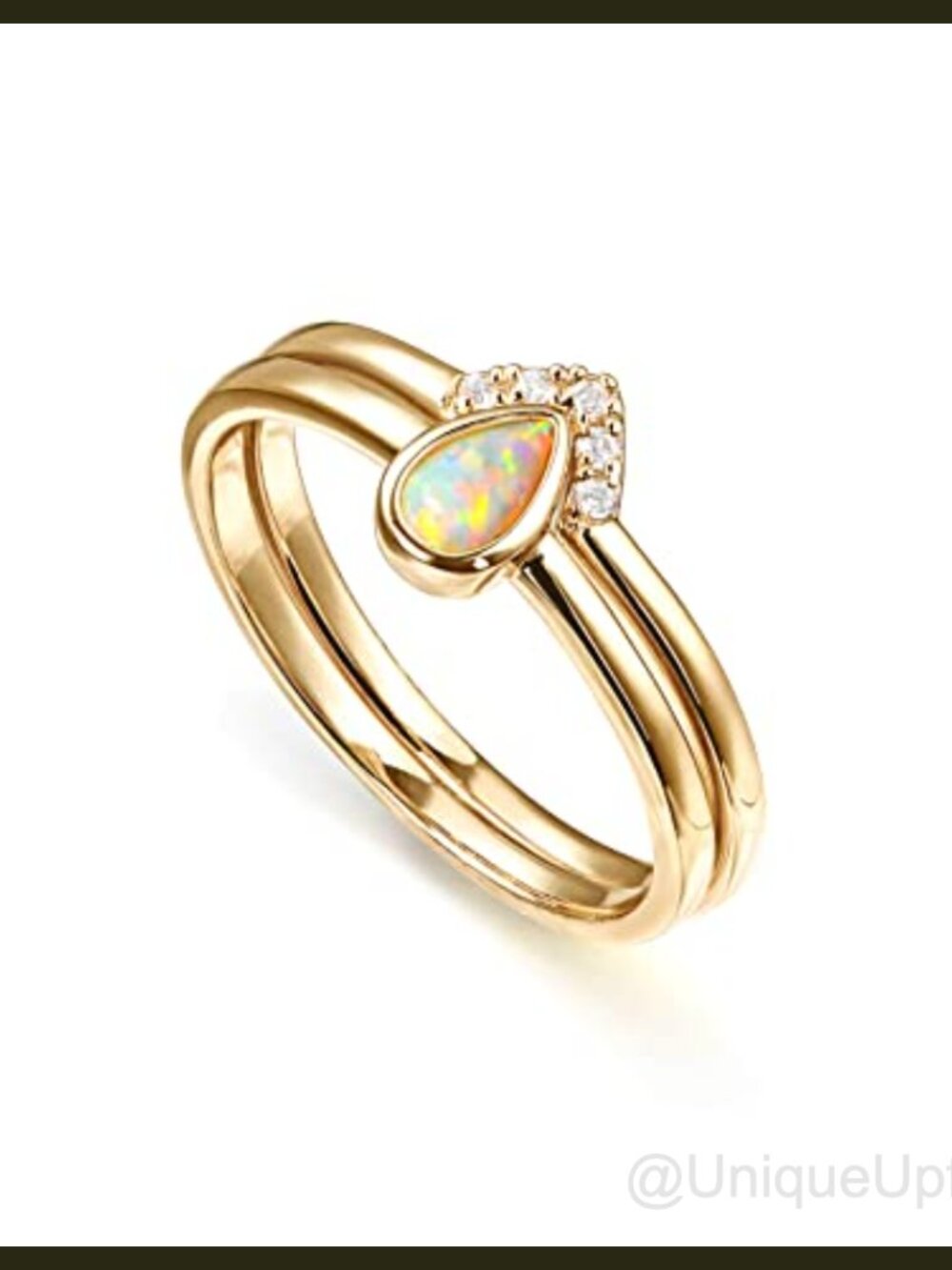14K Gold Plated Opal & Cubic Zirconia Stackable Rings Women Size 7